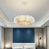 White Feather Ring Pendant Light - Modern Bedroom Chandelier - This product is a "Ring Pendant Light Fixture Modernist Feather Bedroom Hanging Chandelier in White". It is a ceiling light with a white shade and whi